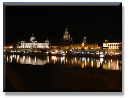 Dresden at night viewed from across the ElbePhoto courtesy Wikipedia/Mgw89
