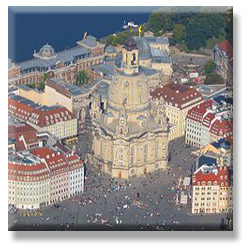 Aerial photo Church of Our Lady (Frauenkirche) in Dresden.  Photo courtesy Wikipedia.