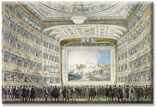 Interior of La Fenice in 1837. Original at Museo Correr